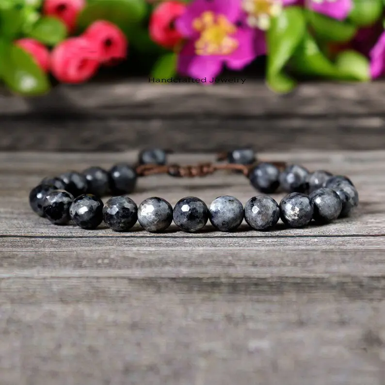 Women's Handmade Natural Black Labradorite Healing Bracelet - 6mm Tibetan Beads, Braided Design, Healing Natural Crystal Bracelets & Anklets