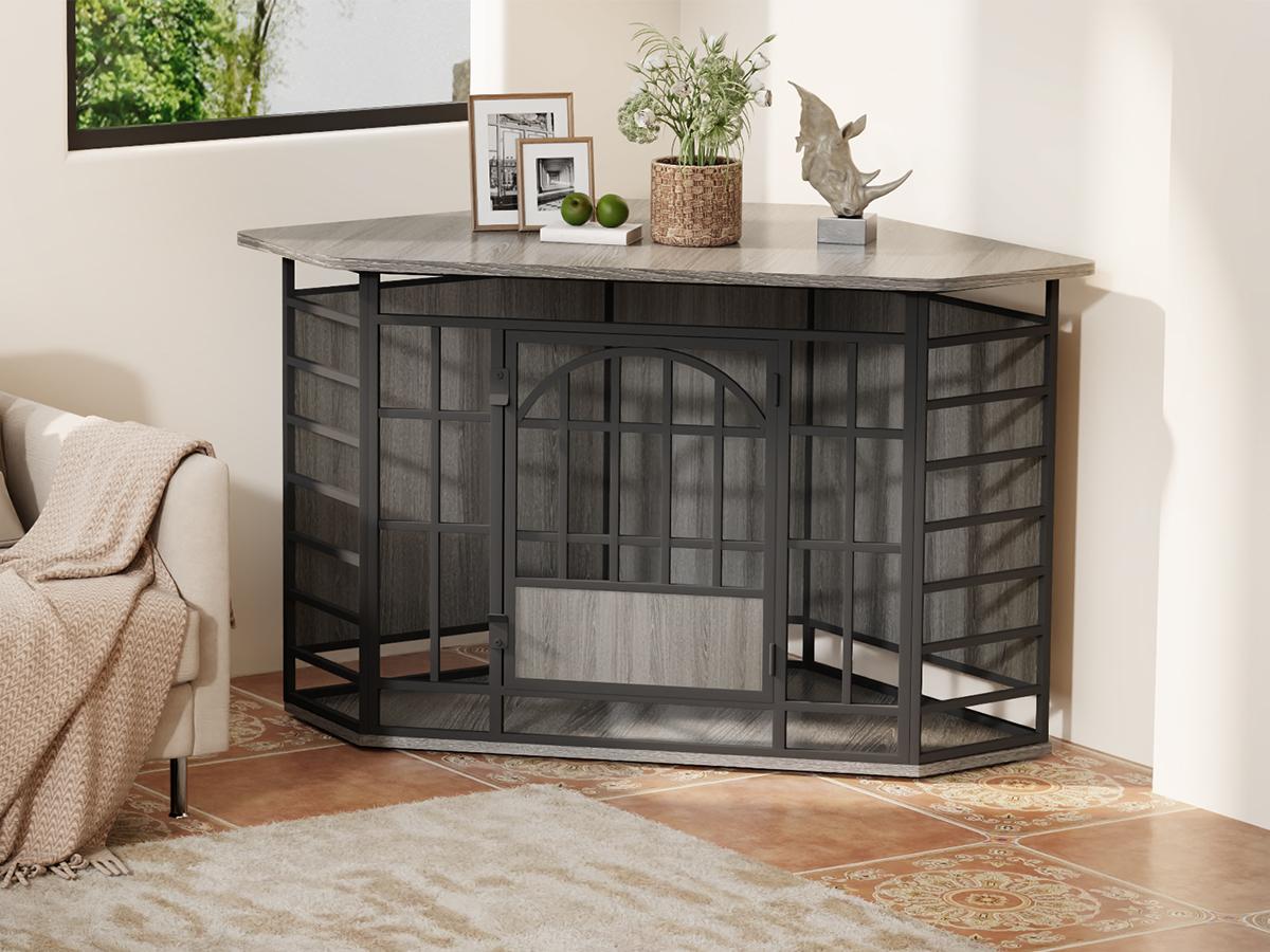 COZPAW 52 Inch Corner Dog Crate Furniture,Wooden Dog Kennel Indoor Furniture End Table,Modern Dog Cage Decorative Pet House TV Stand for Large Medium Dogs,Gray COZPAW 52 Inch Corner Dog Crate Furniture,Wooden Dog Kennel Indoor Furniture End Table,Modern Dog Cage Decorative Pet House TV Stand for Large Medium Dogs,Gray