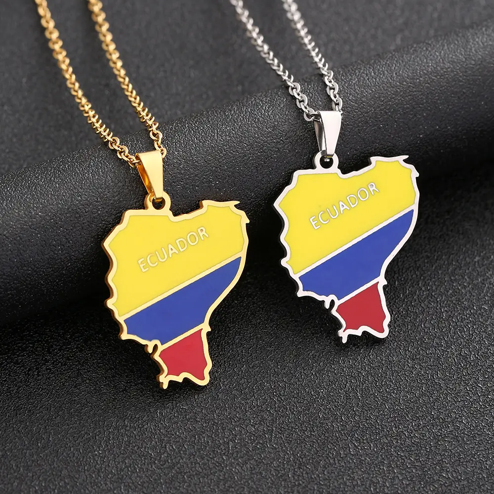 Ecuador Flag Map Pendant Necklace | 2026 Football Events | Football & Basketball Fan Style | Fashion Jewelry | Couple Style | Gift Selection | Gift For Him or Her