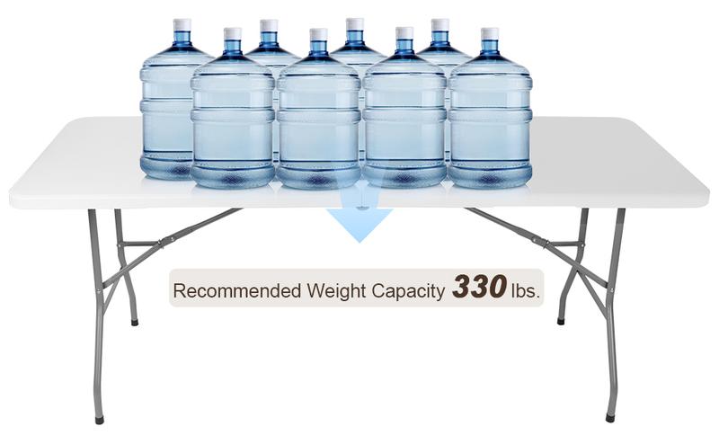 WGCTEK 6FT Plastic Folding Table, Portable Picnic Table Indoor Outdoor, for Camping, Party, Wedding,Picnic, with Lock, Handle - White