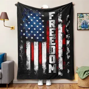 American Flag Print Soft Warm Blanket 1 Count Bedding Supplies for Home Office Travel Camping Cool Bedroom Patriotic Touch