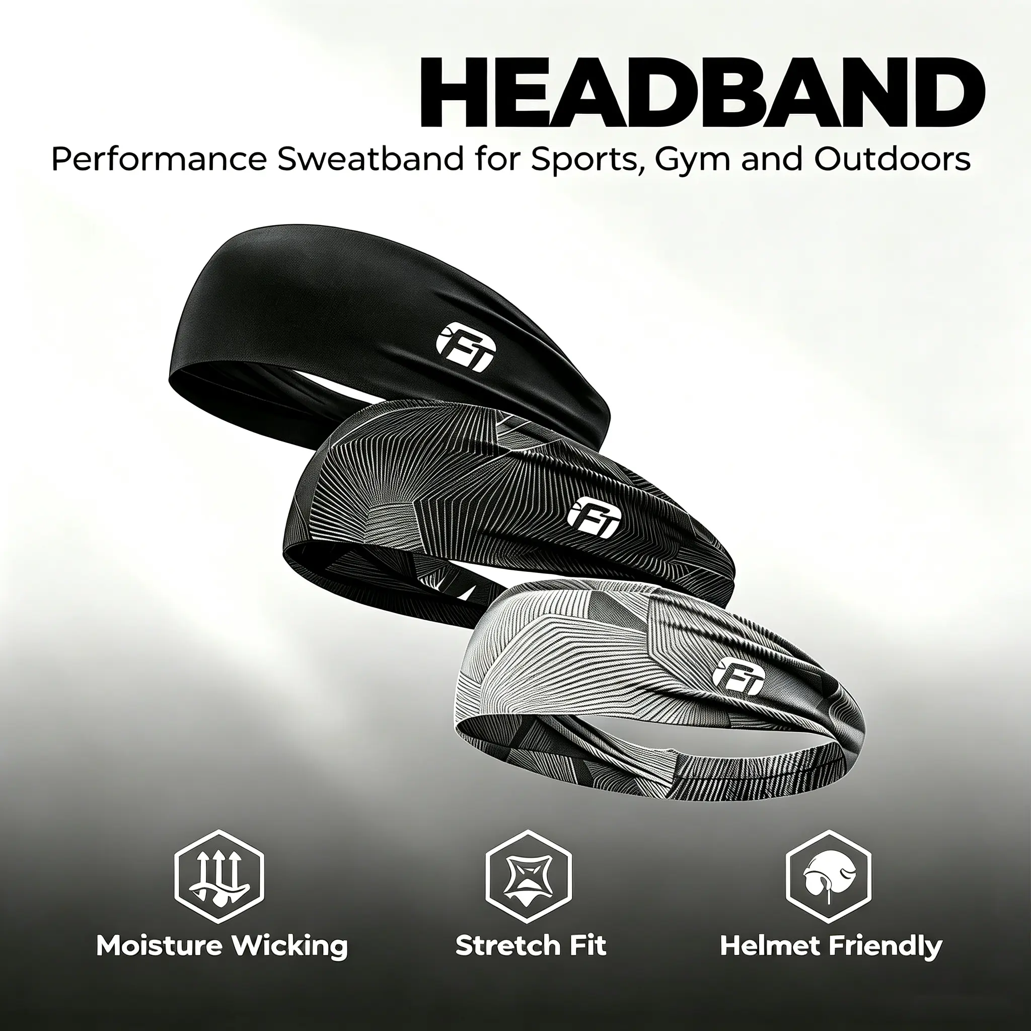 3 Pack Unisex Moisture Wicking Non-Slip Sports Headbands, Breathable Elastic Workout Head Bands for Gym Yoga Running Cycling Fitness, Daily Outdoor Wear Athletic Hair Accessories, Birthday Gift for Men Women