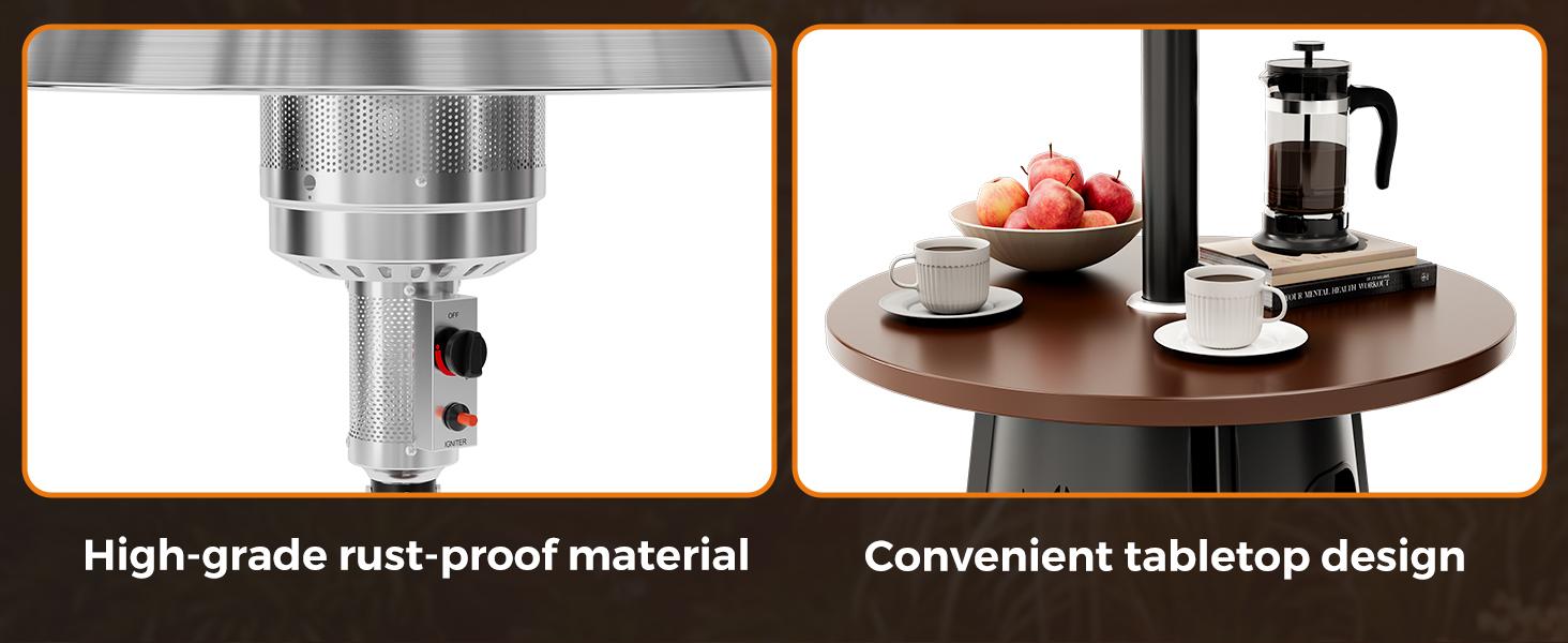 【2 packages shipping】Patio heater, 50,000 BTU Propane Outdoor Heater with Round Table, Premium 304 Stainless Steel Burner, Triple Protection System，2 in 1 Patio Heater for Outdoor Use, Residential & Commercial Use