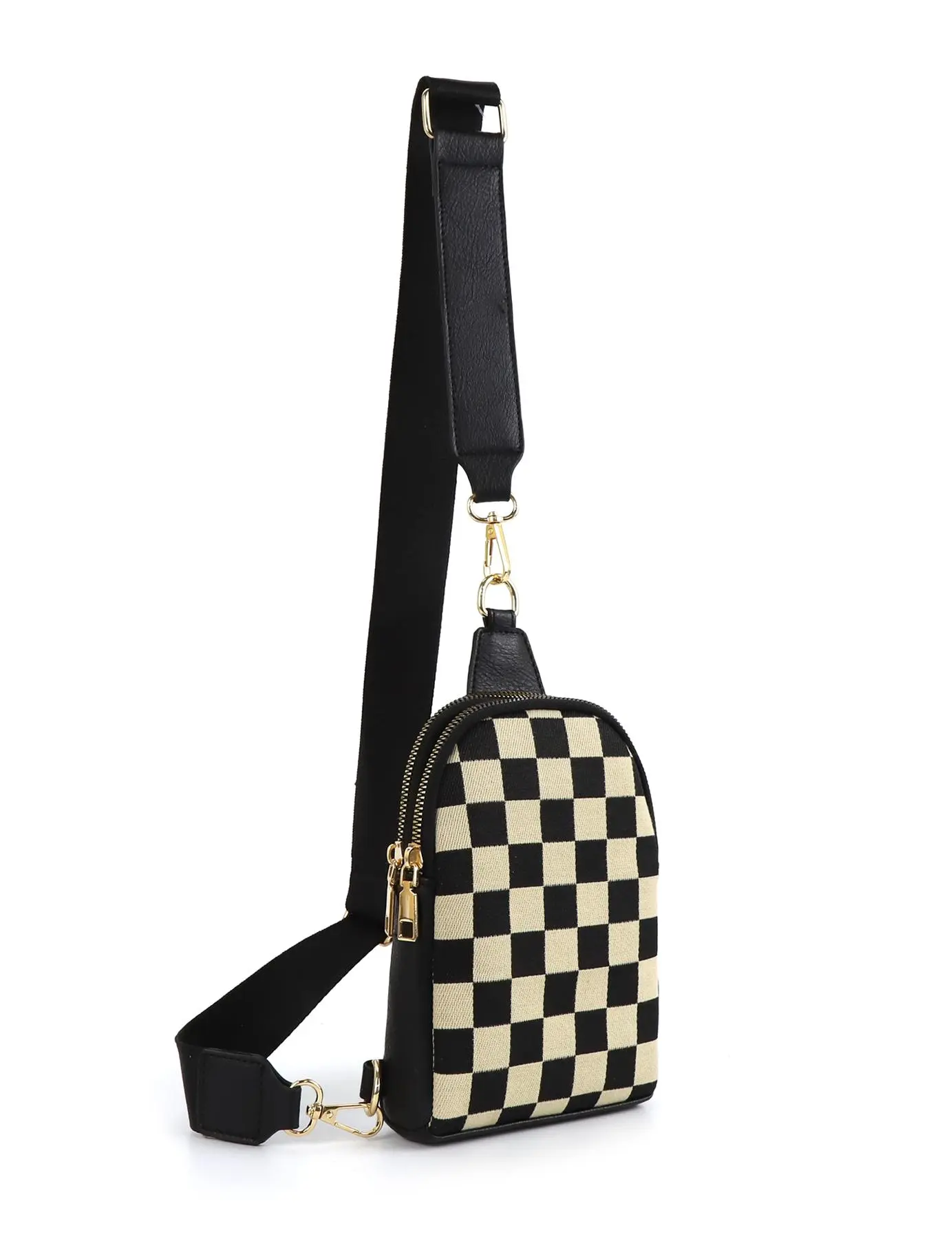 Checkerboard Pattern Fanny Pack, Fashionable PU Leather Sling Bag for Women, Casual Versatile Zipper Crossbody Purse with Adjustable Crossbody Shoulder Detachable Strap for Travel & Gifts, Checkered Belt Bag