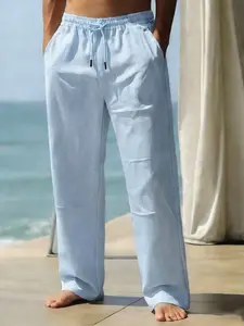 Summer Men's Casual Solid Color Pants Designed with a loose straight fit with adjustable drawstring waist and practical side pockets Stylish and versatile Breathable and quick-drying Perfect for beach days, holiday lounging or city leisure strolls