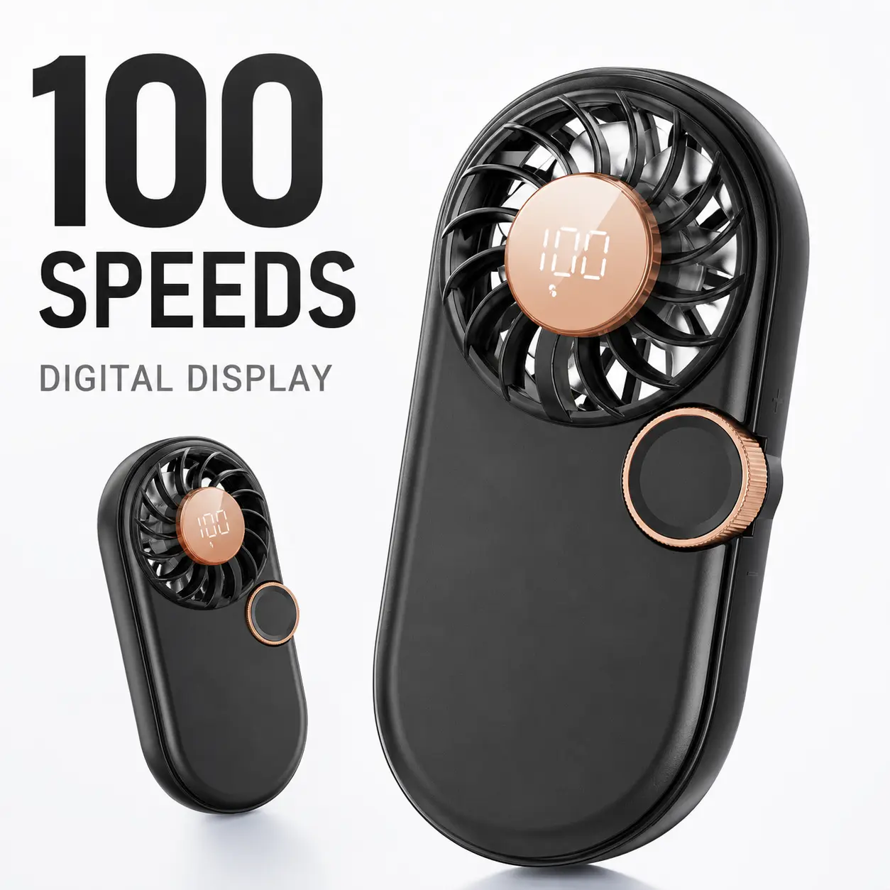 Mini Handheld Cooling Fan - USB-C Rechargeable, 100 Adjustable Speeds, Foldable Pocket-Size, Digital Display for Travel, Outdoor Ventilation Needs