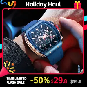 SKMEI Cyberpunk Racing Style Quartz Watch Bucket Design Men's Sports Watch Night Light Hand Waterproof Silicone Strap with Calendar Timing Function Hardman Style Men's Watch