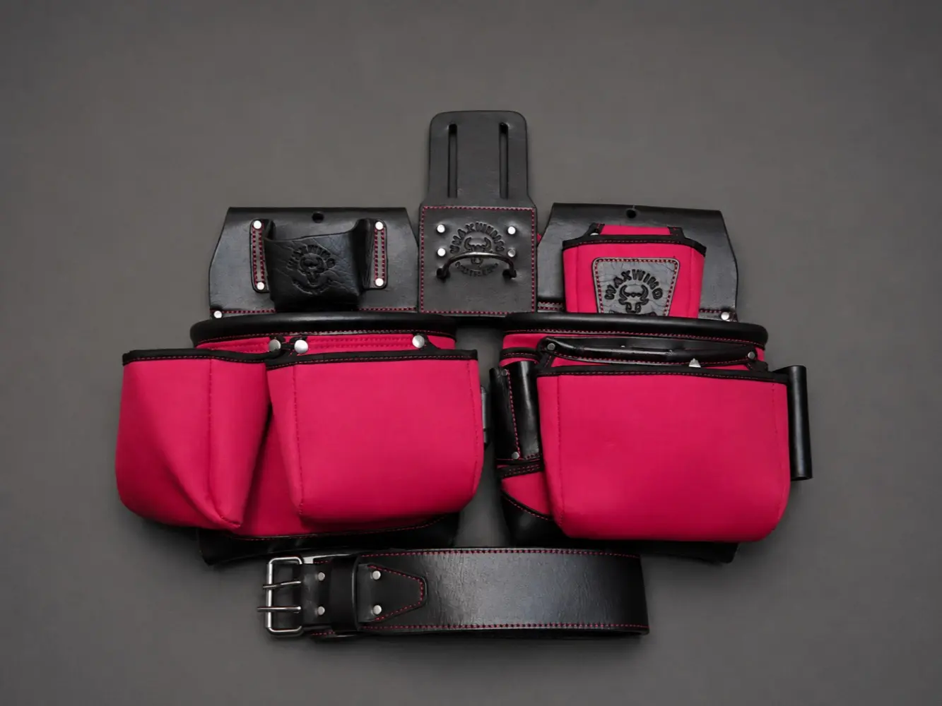 WAXWING 1-Piece Tool Belt WTB7027, High-Quality 100% Buffalo Leather, Black Leather/Red Nylon Versatile Accessory for Carrying Tools Up to 4.5lbs
