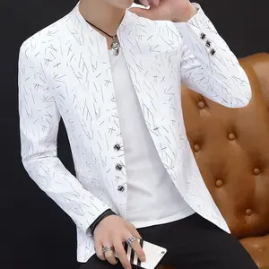 Men's printed small suit men's Korean style slim stand collar Zhongshan suit casual suit thin jacket youth