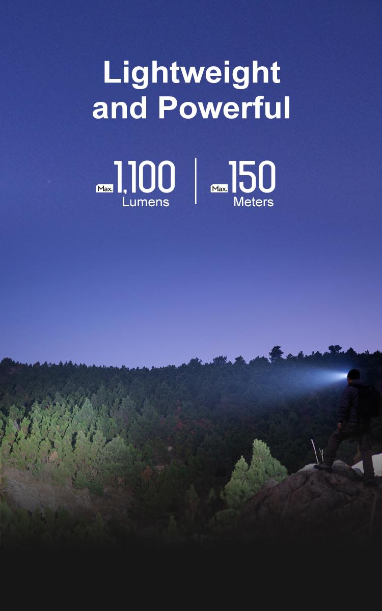 OLIGHT Perun 2 Mini 1100 Lumens Rechargeable Headlamp, Right Angle Flashlight with Headband for Camping, Running, Outdoor