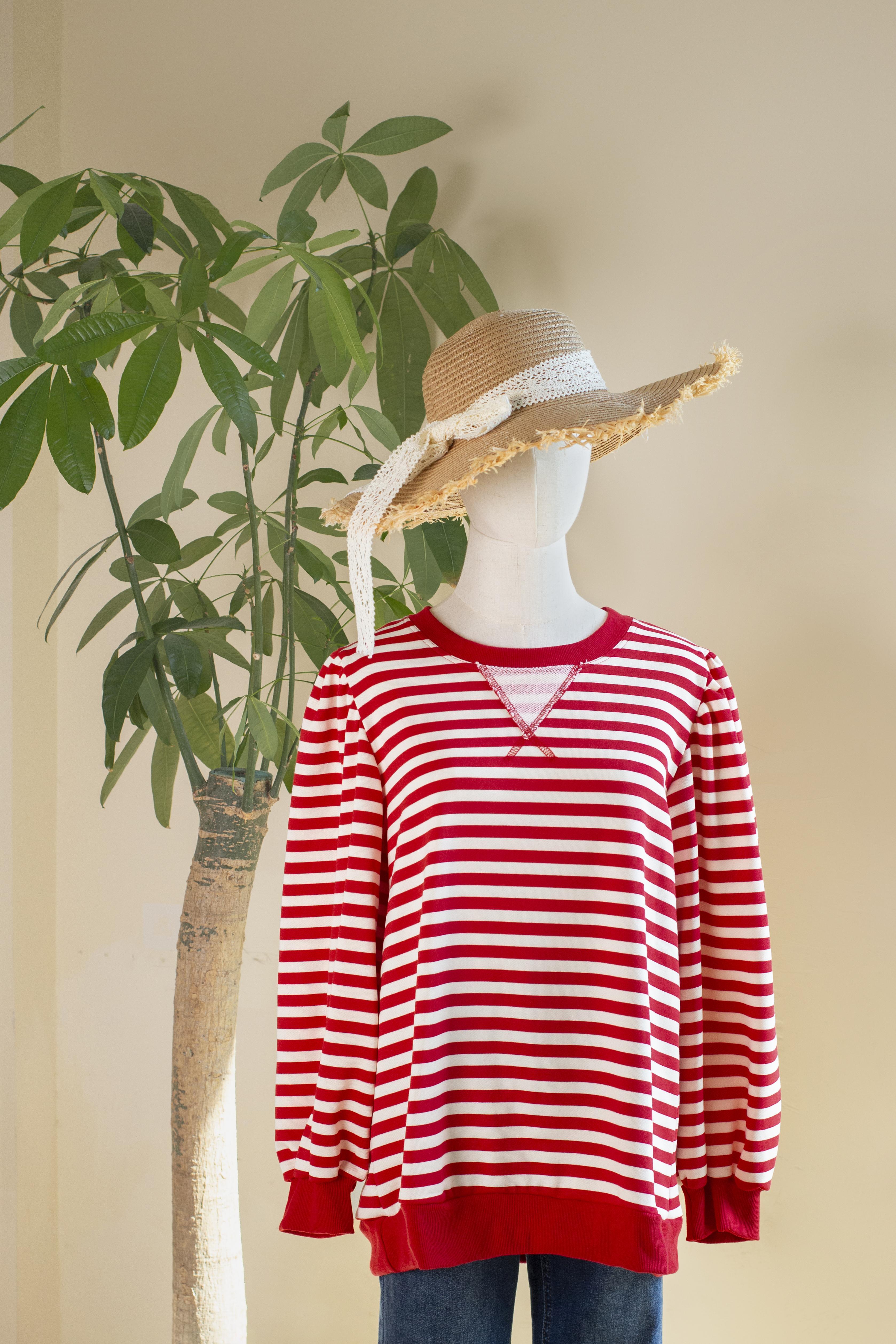 SageVell 100% Cotton Women's Red Green Purple Khaki Striped Sweatshirt Casual Loose Puff Sleeve Crew Neck Top for Daily Wear Fitted Hoodie Fabric Womenswear Crewneck SageVell 100% Cotton Women's Red Green Purple Khaki Striped Sweatshirt Casual Loose Puff Sleeve Crew Neck Top for Daily Wear Fitted Hoodie Fabric Womenswear Crewneck