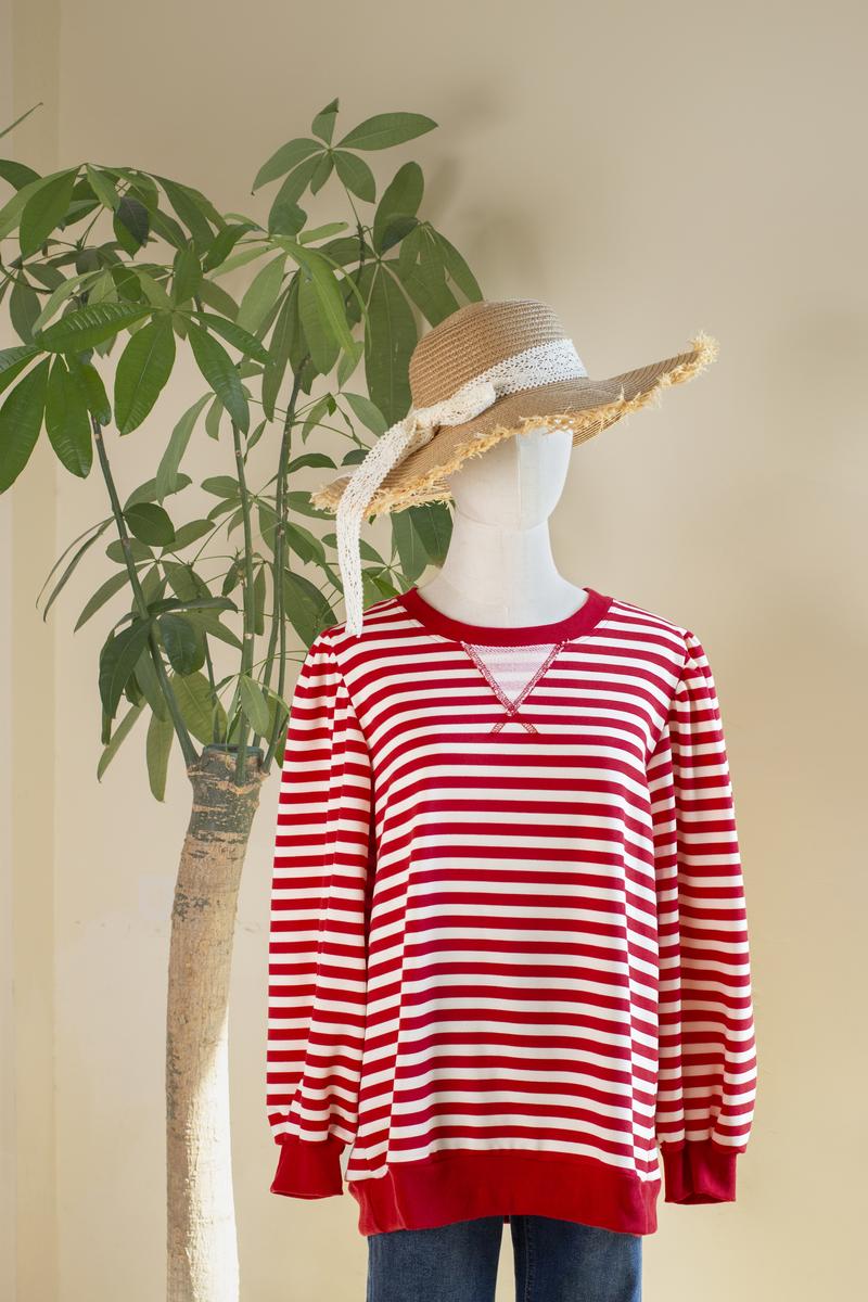 SageVell 100% Cotton Women's Red Green Purple Khaki Striped Sweatshirt Casual Loose Puff Sleeve Crew Neck Top for Daily Wear Fitted Hoodie Fabric Womenswear Crewneck SageVell 100% Cotton Women's Red Green Purple Khaki Striped Sweatshirt Casual Loose Puff Sleeve Crew Neck Top for Daily Wear Fitted Hoodie Fabric Womenswear Crewneck