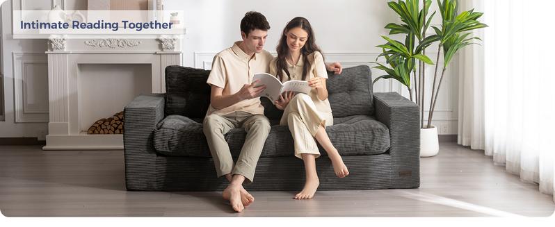 MAXYOYO 3 Seater Couch for Living Room, Boneless Couch with Tufted Cushion & Backrest, Upholstered Floor Sofa for Adults, No Assembly Required, Dark Grey