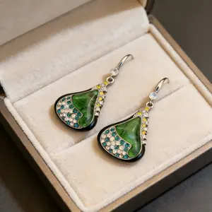 Retro Green Enamel Ginkgo Leaf Earrings - Great for Thanksgiving, Wedding Parties & as a Thoughtful Gift