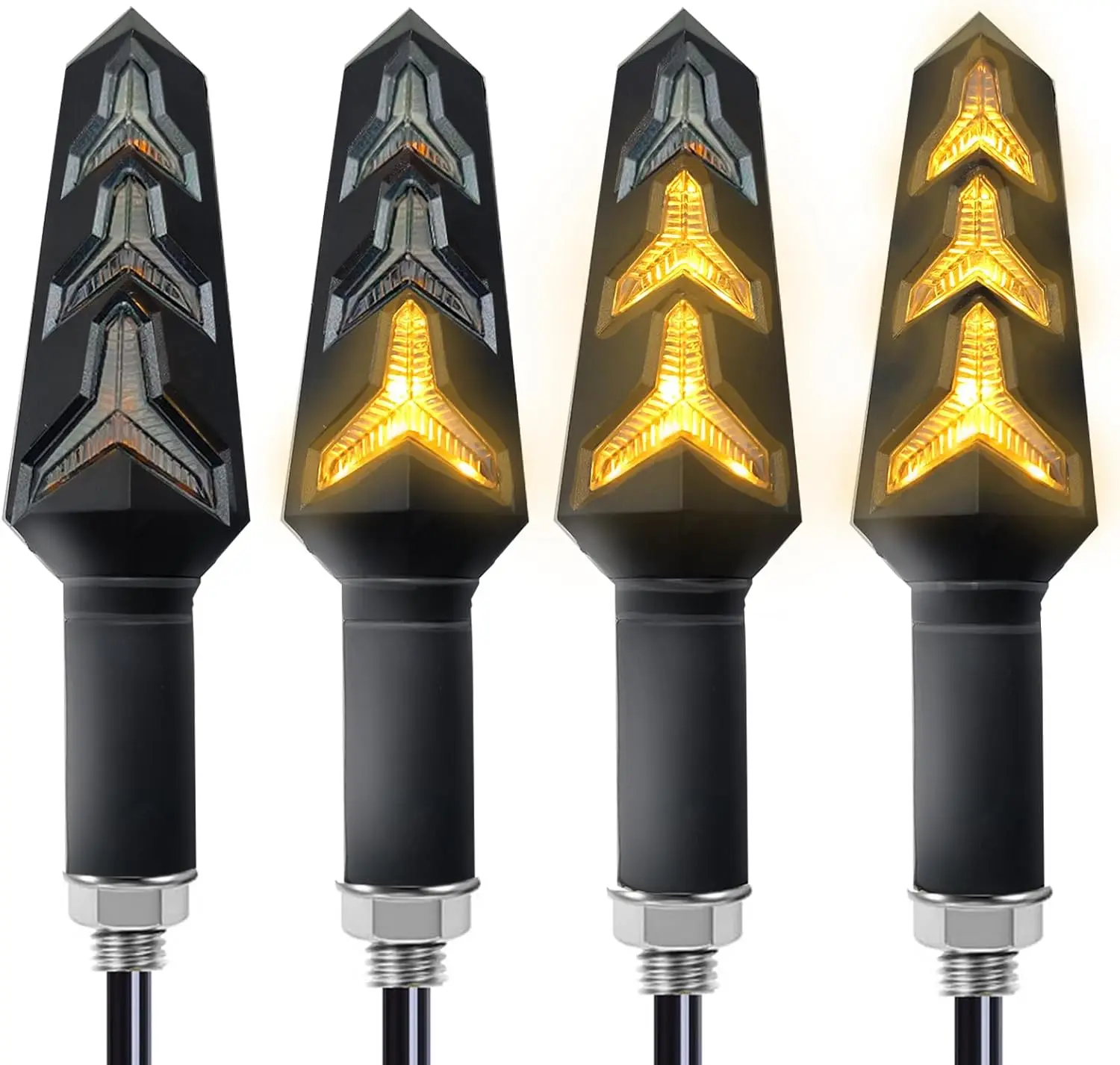 VRWEARE 4PCS Universal Motorcycle LED Turn Signals - 12V 3-Wire Flowing Blinker Auto Parts, 14-Bulb Rubber-Mounted Car Lighting, Waterproof, Shock-Resistant for Motorbikes, Scooters