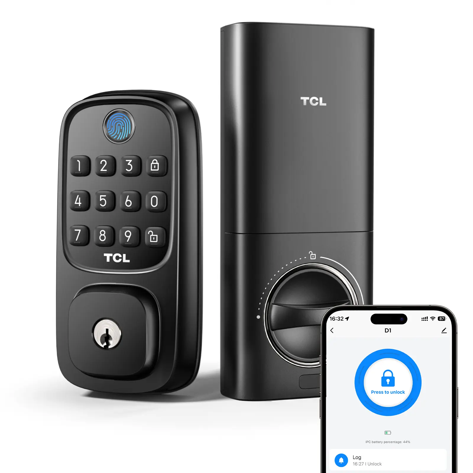 TCL D1 Fingerprint Door Lock - Keyless Entry Keypad Deadbolt Smart Lock for Front Doors & Apartments, Built-in WiFi, Alkaline Batteries Compatible, Remote Control, Smart Home Gadget, Works with Alexa/Google Assistant, Easy Installation, Smart Home Gadgets