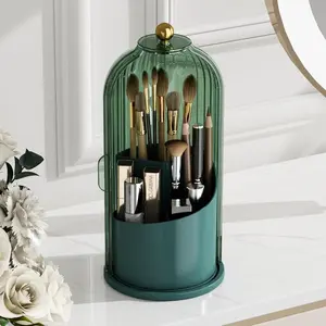 Makeup Brush Holder with Lid Cosmetic Tools Organizer 360 Rotating Waterproof Dustproof Beauty Brushes Storage for Vanity, All Green | with Lid, 360 Rotating, Waterproof, Dustproof, for Vanity GAXmi