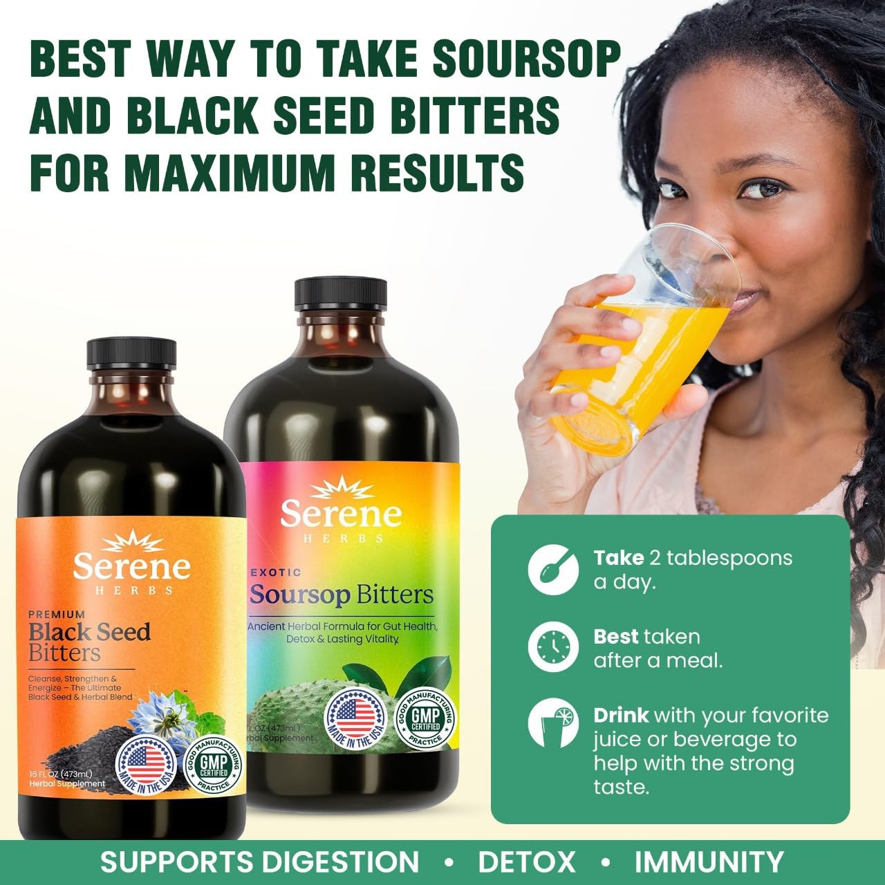 Serene Herbs Soursop & Black Seed Bitters Bundle | Organic Herbal Detox for Digestive Health Gut Healthy Booster Immune Support & Energy | Non-GMO, Vegan (32 fl oz, 16 fl oz Each) Serene Herbs Soursop & Black Seed Bitters Bundle | Organic Herbal Detox for Digestive Health Gut Healthy Booster Immune Support & Energy | Non-GMO, Vegan (32 fl oz, 16 fl oz Each)