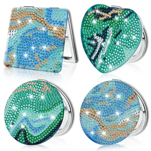 4Pcs Ocean Diamond Painting Compact Mirror Set - Colorful DIY Diamond Art Kits,Foldable Makeup Mirror,Pocket Mirror,Gift for DIY Crafts,for Birthday Christmas