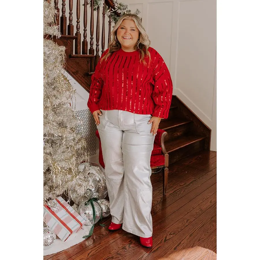 Holiday Fun Sequin Sweater in Red Curves