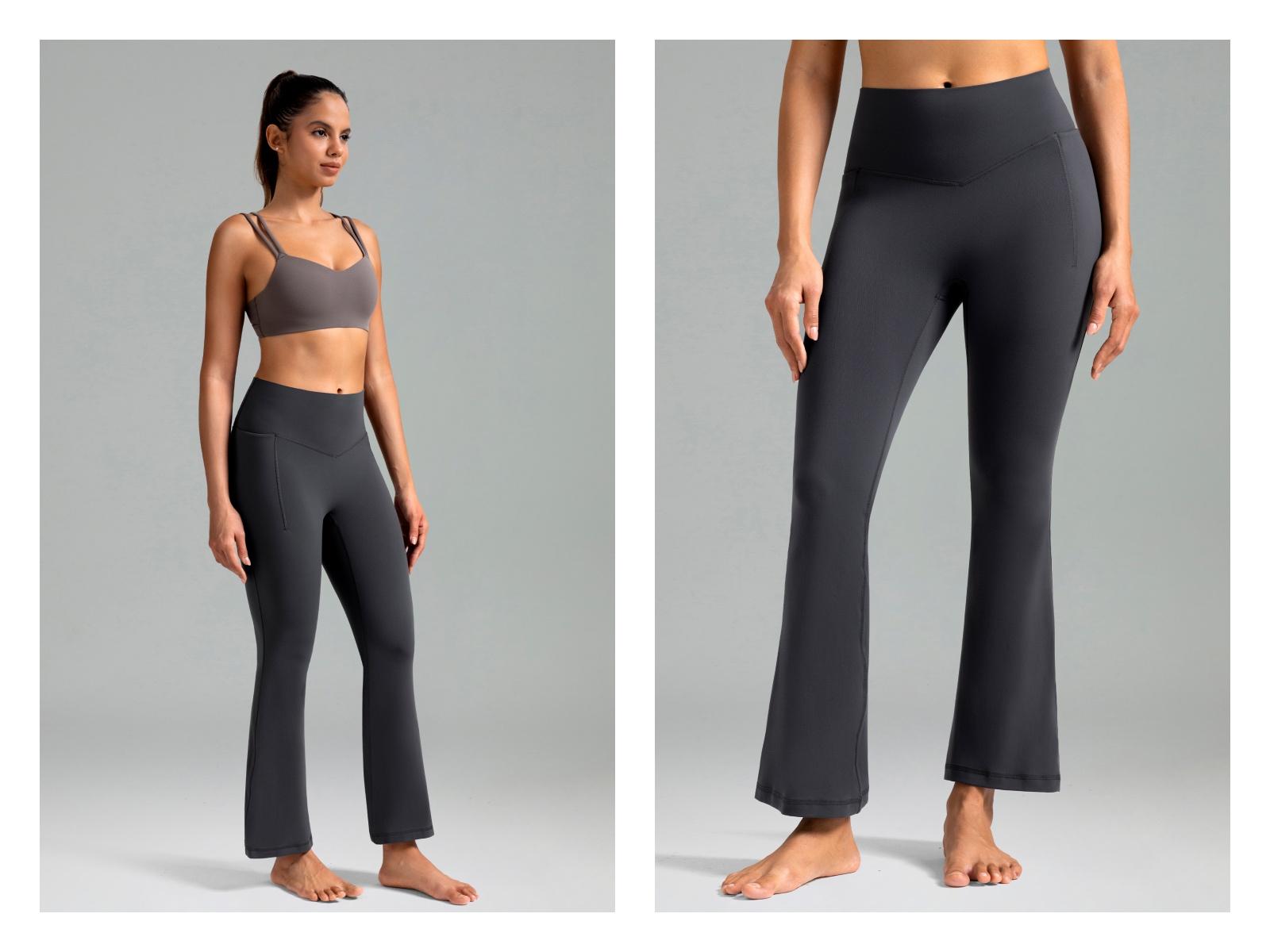 Colorfulkoala Women's No Front Seam 29.5" Side Pocket High-Waisted Mini Flare Pants Seamless Front Dreamlux Fabric Yoga Casual Wear