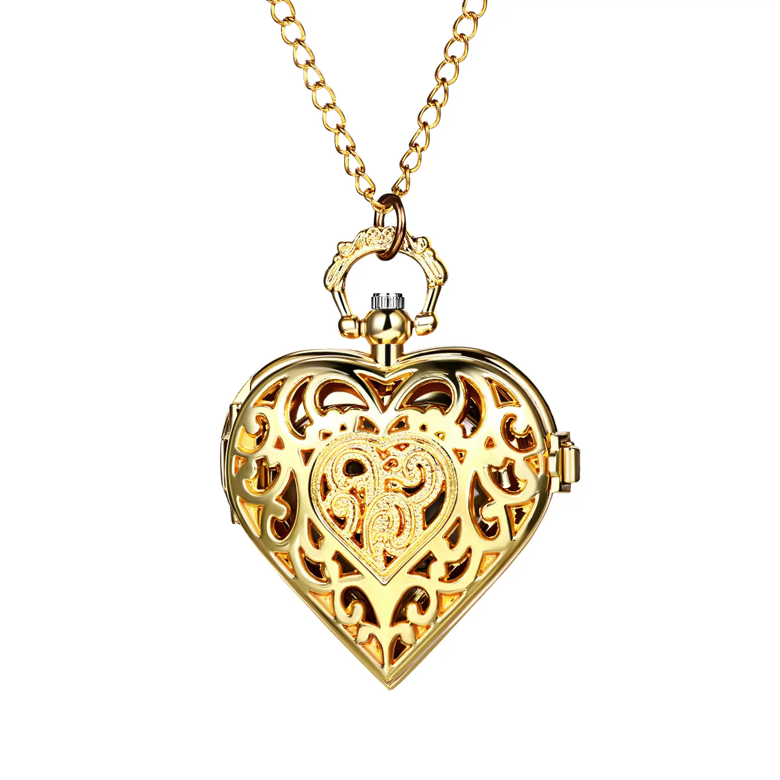 OIDEA Vintage Unisex Pocket Watch Necklace, Hollow Engraved Heart Locket Pendant with Quartz Movement on 30.7" Long Sweater Fob Chain - Ideal for Graduations, Birthdays, Anniversaries, Long Necklace, Hollow Engraved Design, Stainless Steel, Alloy, Long Ch
