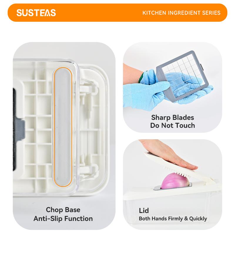 SUSTEAS Vegetable Chopper Mandoline Slicer,6 Blade Pro Food Chopper, Onion Potato Dicer, Veggie Cutter for Salad, Carrot, Cucumber Home Kitchen Gadgets Accessories Essentials(10 in 1, Grayish White)Essentials 10 in 1 White