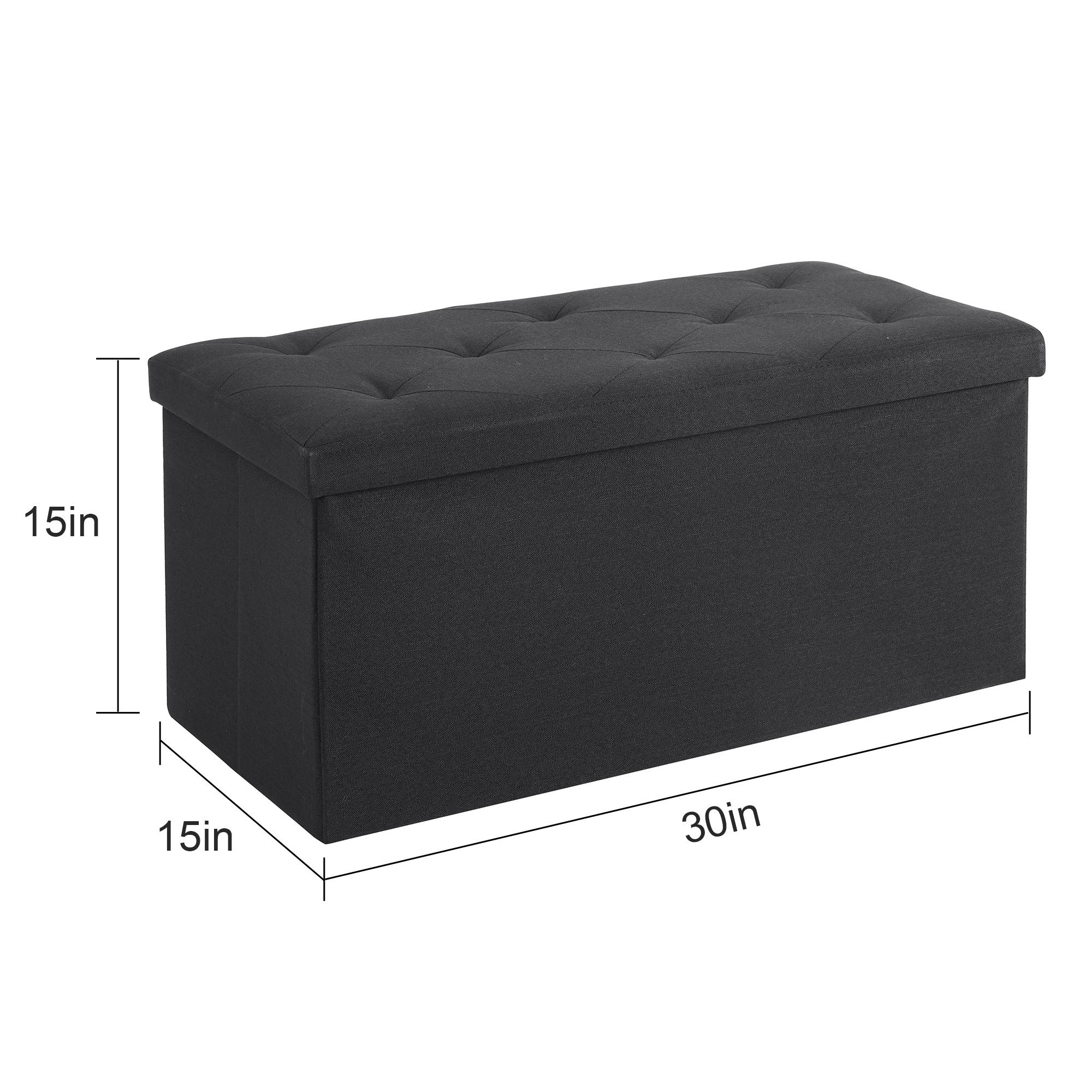 VECELO 11-43 Inches Folding Storage Ottoman Bench, Storage Chest, Footrest, Coffee Table, Padded Seat, Faux Leather,  Black,Gray,Blue