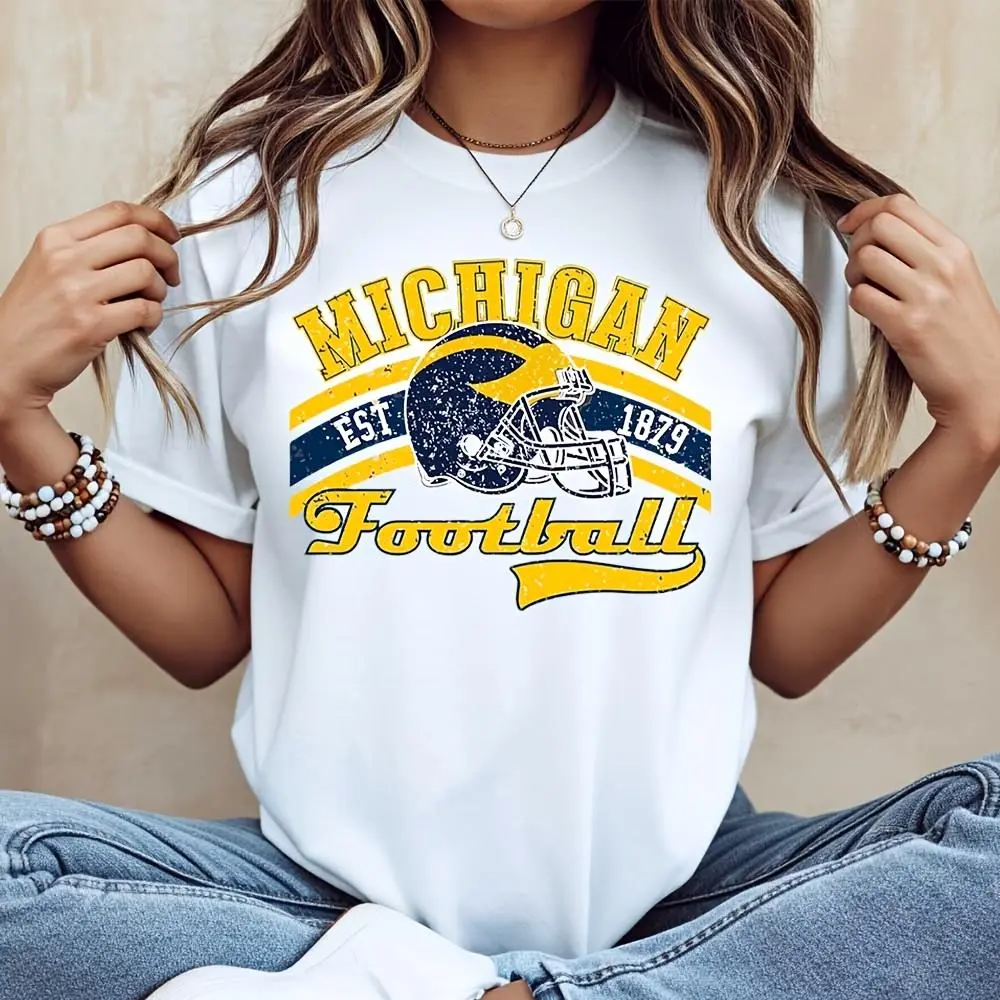 Michigan Football Est 1879 Helmet Graphic, T-Shirt, College Sports Fan Apparel, Casual Daily Wear Game Day