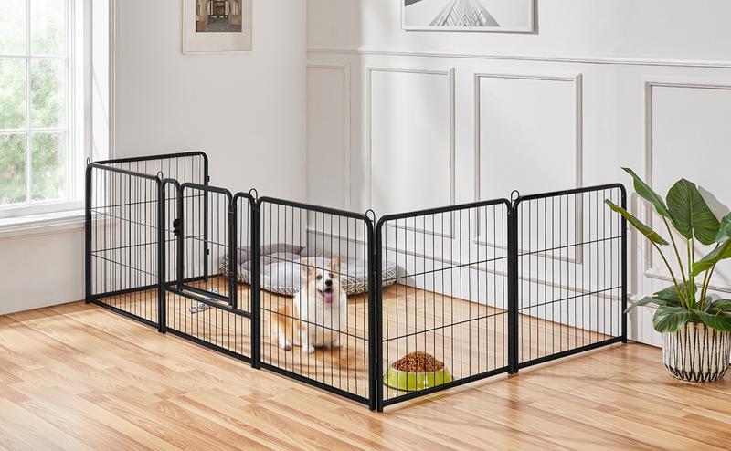 Yaheetech 25″ Tall Dog Playpen, Steel 6/8/12/16 Panels Dog Pet Exercise Barrier Outdoor Indoor Fence with Door