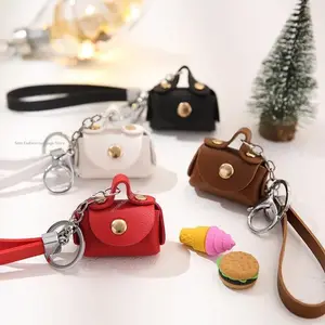 Kawaii Mini Handbag Keychain PU Leather Coin Purse Keyring Headphone Bag Car Pendant Gift for Women