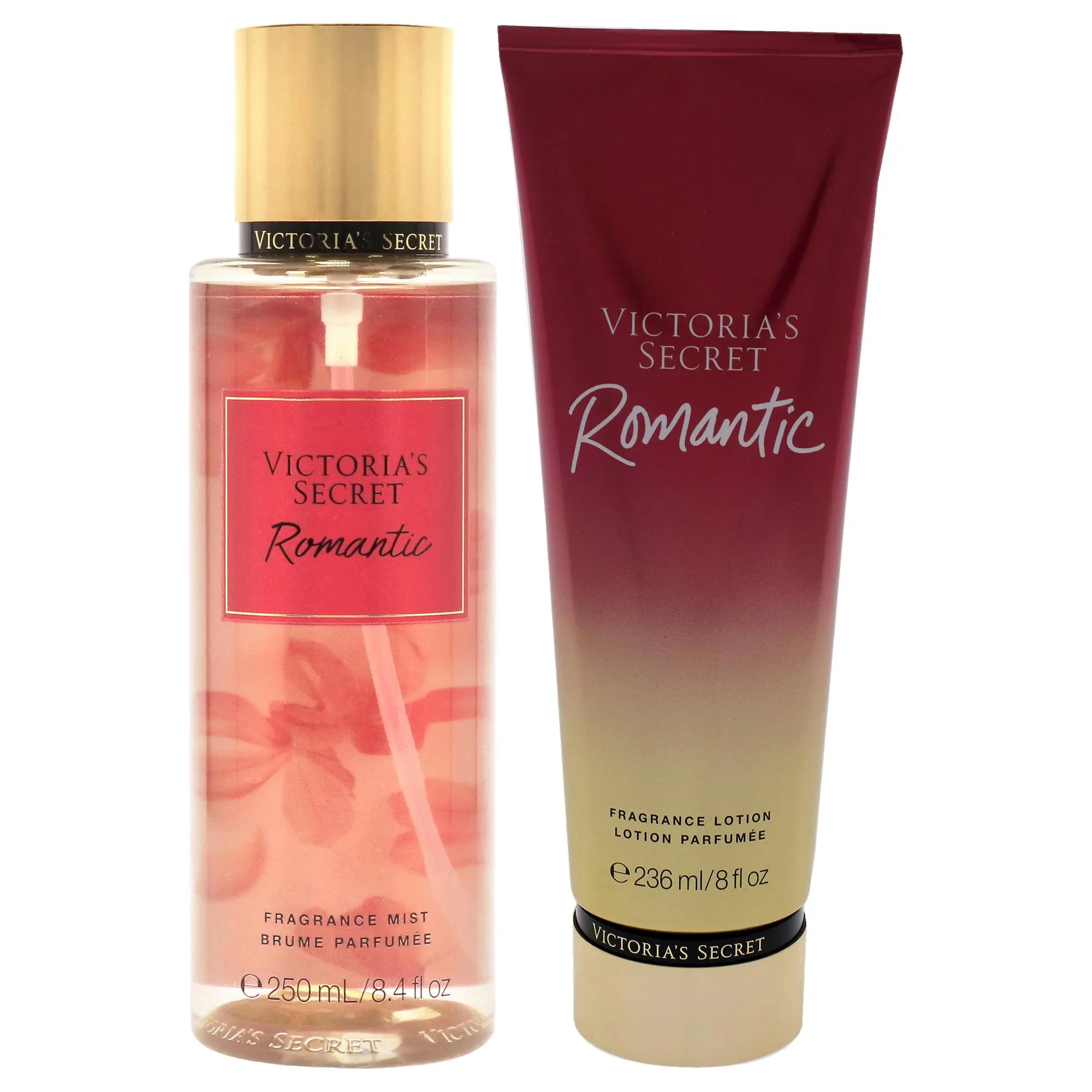 Women's Romantic by Victoria's Secret Body Care Dual-Pack - 8.4 fl oz Fragrance Mist, 8 oz Moisturizer Lotion (2 Items Set, Includes Moisturizers)