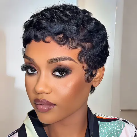 [Exclusive Deal] OQ HAIR Pixie Wig Pre-styled Human Hair Machine Made Short Curly Wigs Beginner Friendly