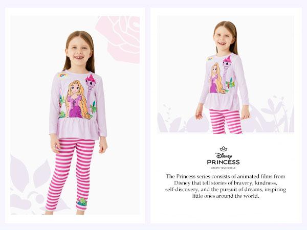 Disney Princess Toddler Girl 2pcs Character Print Peplum Long-sleeve Tee and Stripe Pants Set Yellow