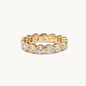 Gold CZ Heart Eternity Band Ring