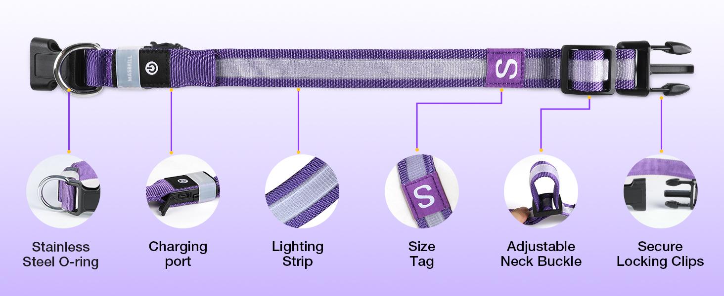 Light-Up Dog Collar,Rechargeable LED Dog Collar ,Durable and Waterproof Adjustable,for Night Walking, Glowing Dog Collar for Enhanced Visibility & Safety, Gift for Pets, Dog Accessories