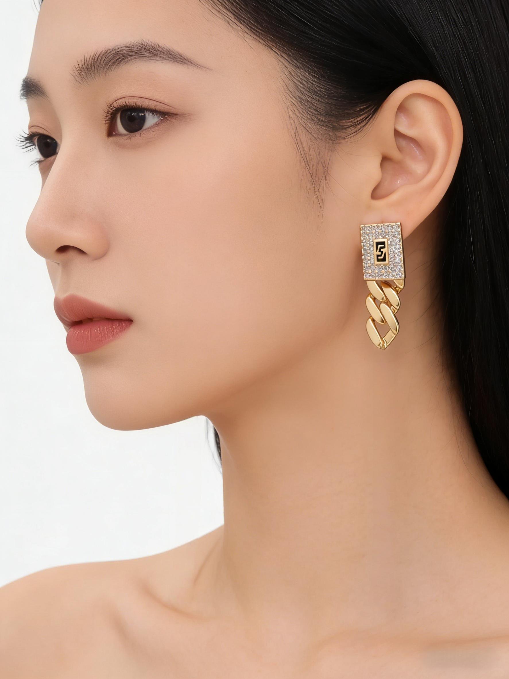 14K Real Gold Plated Unisex 4mm Cuban Link Iced Out Sythetic Moissanite Earrings Stainless Steel Miami Earring Hip Hop Jewelry