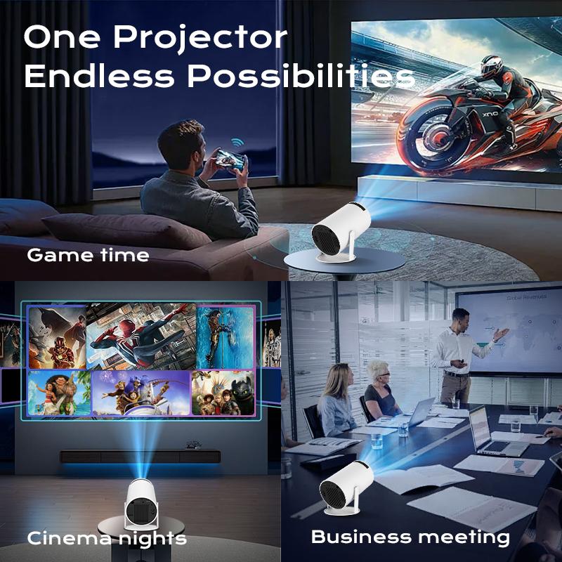 HY300Pro+ Portable Projector Outdoor Mini 4K Decoding with 5G WiFi 6 & BT 5.0 720P Full HD 160 ANSI Lumens for Android Audio Bluetooth Gaming Home Theater