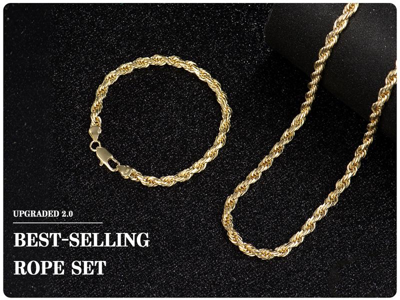 Holylegend 14K  Real Gold-Plated Cuban, Figaro and Rope Chain  Necklace Set– Upgraded Craft, Faceted Cut ,Tarnish-Free with Nanotechnology Coating, 24", 6mm/8mm Fashion Pendants, Fashion Necklace