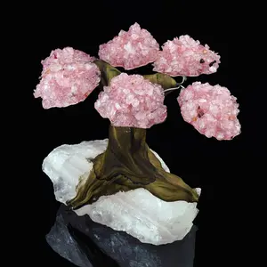 Rose Quartz Gem Tree on Natural Quartz Base – Healing Crystal