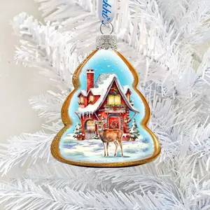 Designocracy 776034 3 x 2 in. Red Christmas Cottage Mercury Glass Ornaments Christmas Decor