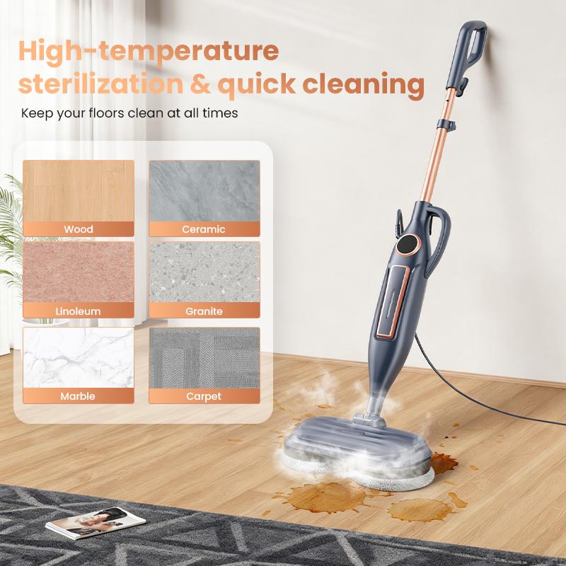 [FebFaves]DEVOAC VM6 Electric Rotating Steam Mop & Household Steam Cleaner, 10-in-1 Steam Mop, 3 Adjustable Steam Levels,Floors Clean, Kitchen, Tiles, Walls, Cabinets, Gaps; Fast Heat-Up, Removes Grease and Grime, Multi-Purpose Cleaning Tool