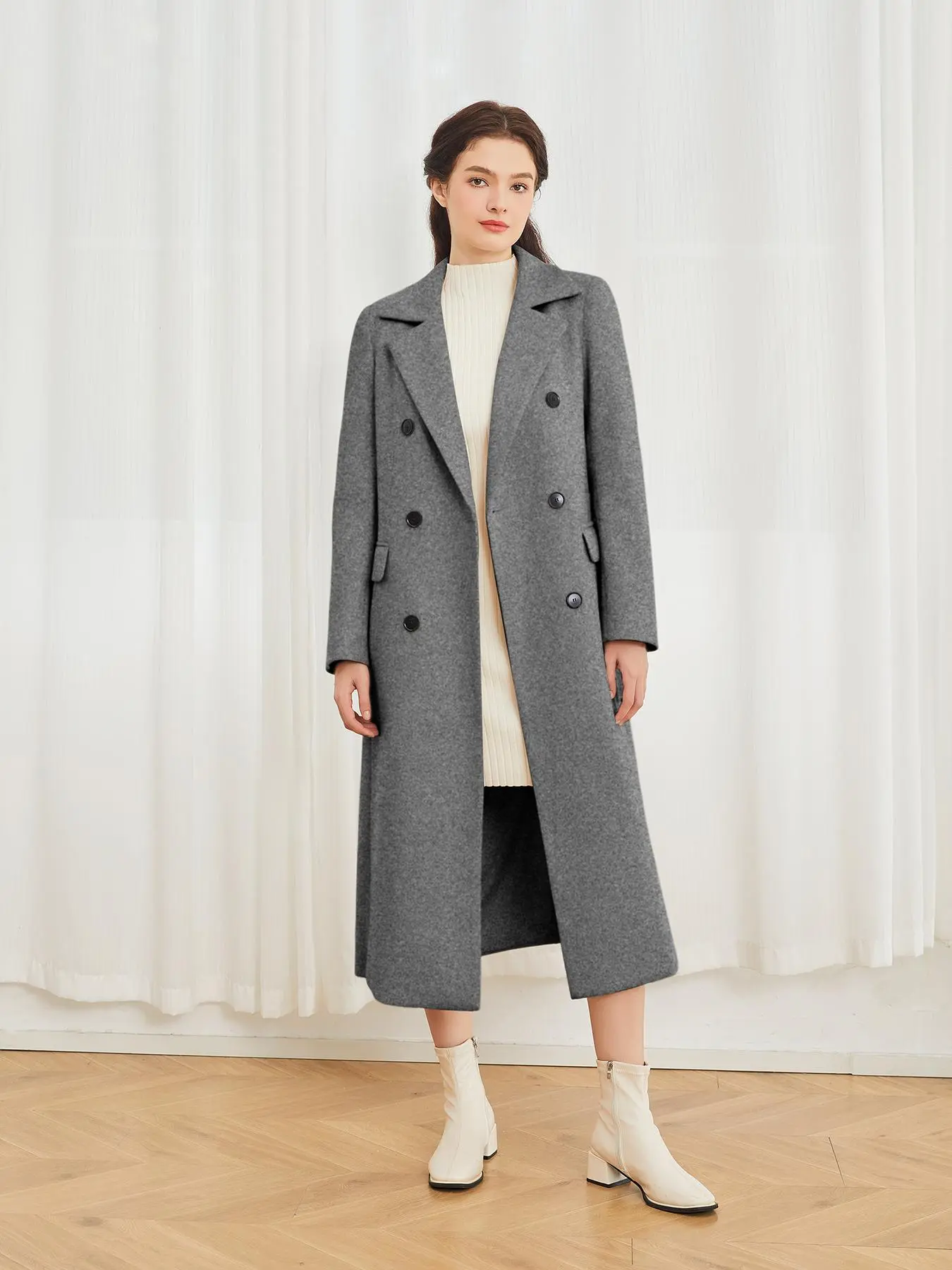 Women's Solid Color Double Button Pocket Overcoat, Casual Elegant Chic Long Sleeve Lapel Neckline Coat Jackets for Fall & Winter, Women's Clothing for Daily Wear, Cute Tops Outerwear, Jacket with Pockets
