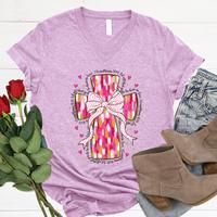 Pink Paint Cross V-Neck