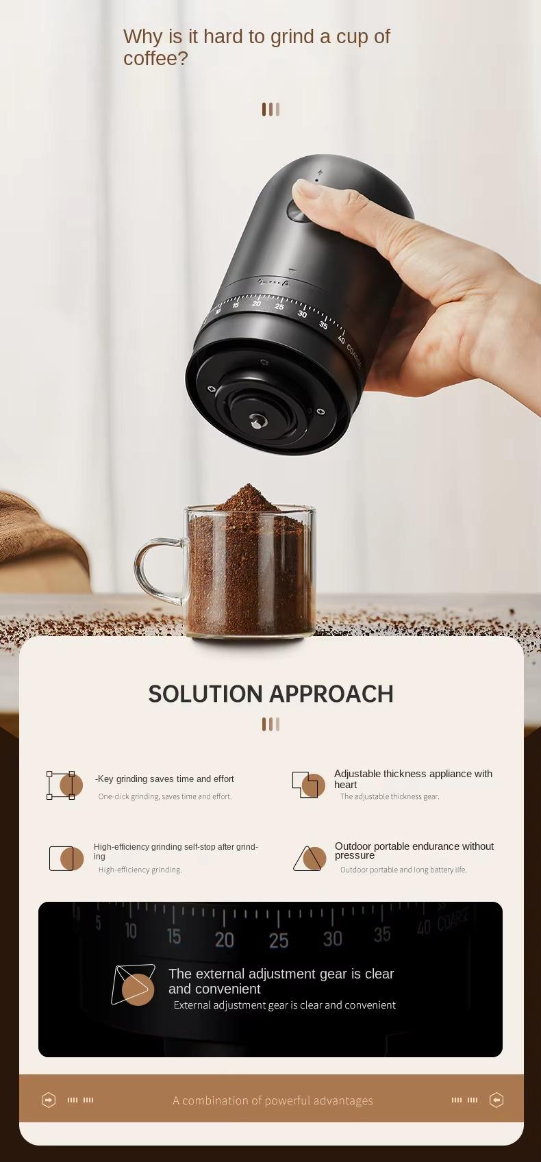 Portable Electric Coffee Grinder, Rechargeable Household Coffee Grinding Machine, 40 Gears External Adjustment, Perfect for Vacation and Travel