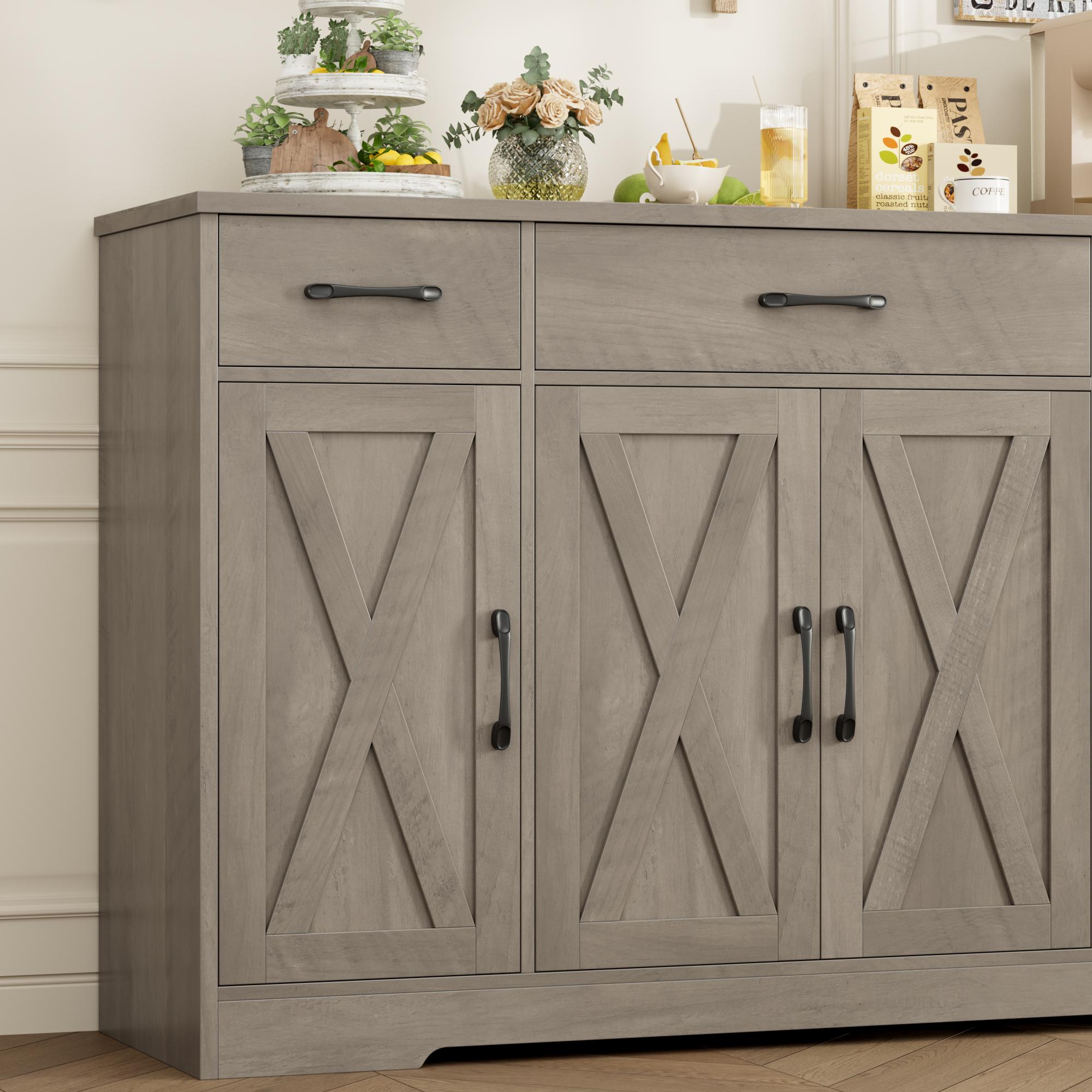 HOSTACK Modern Farmhouse Buffet Cabinet with Drawers 55" Large Sideboard Storage with Shelves Doors for Kitchen Dining Room HOSTACK Modern Farmhouse Buffet Cabinet with Drawers 55" Large Sideboard Storage with Shelves Doors for Kitchen Dining Room