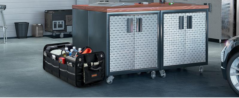 AstroAI Collapsible Car Trunk Organizer Storage Box with Big Cooler Bag, Foldable Cover, Nylon Holder, PU Bottom and PE Plate, For Picnic