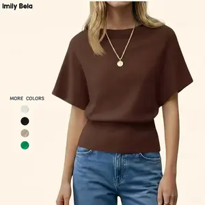 Imily Bela Women's Batwing Short Sleeve Sweater Top - Stylish Casual Wear with Unique Silhouette for Everyday Comfort