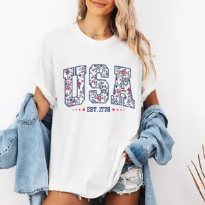 Comfort Colors USA Shirt, 4th of July shirt, floral USA tee, summer patriotic shirt for women, America est 1776 shirt, red white blue shirt Everbee logo Analyze listing