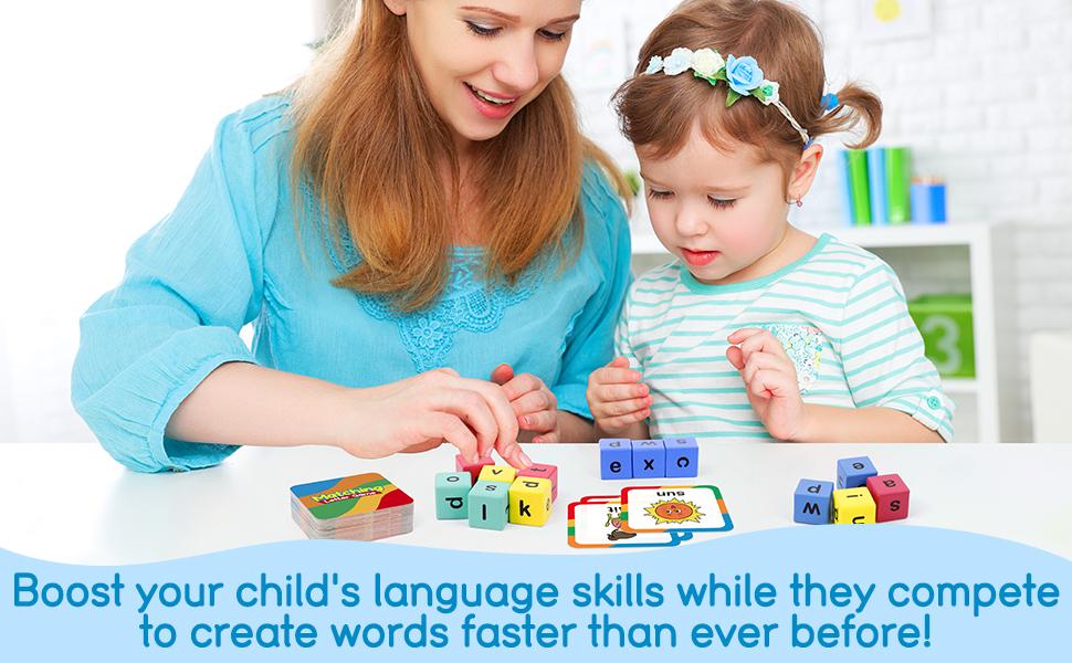 Wood puzzle,Word Race Cube Game, Phonics Matching Games for Kids, Wooden Alphabet Letter Blocks, educational Toy Gift for Kids ，Interactive Letter